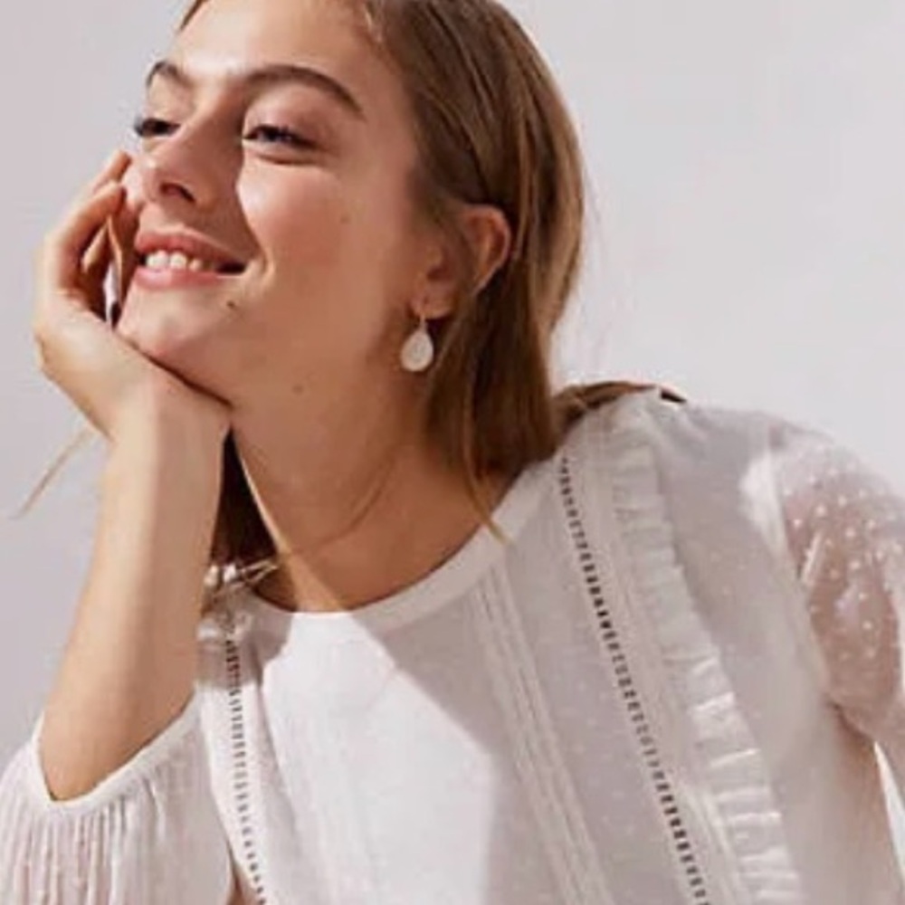LOFT White Sheer Dot Long Sleeve Blouse